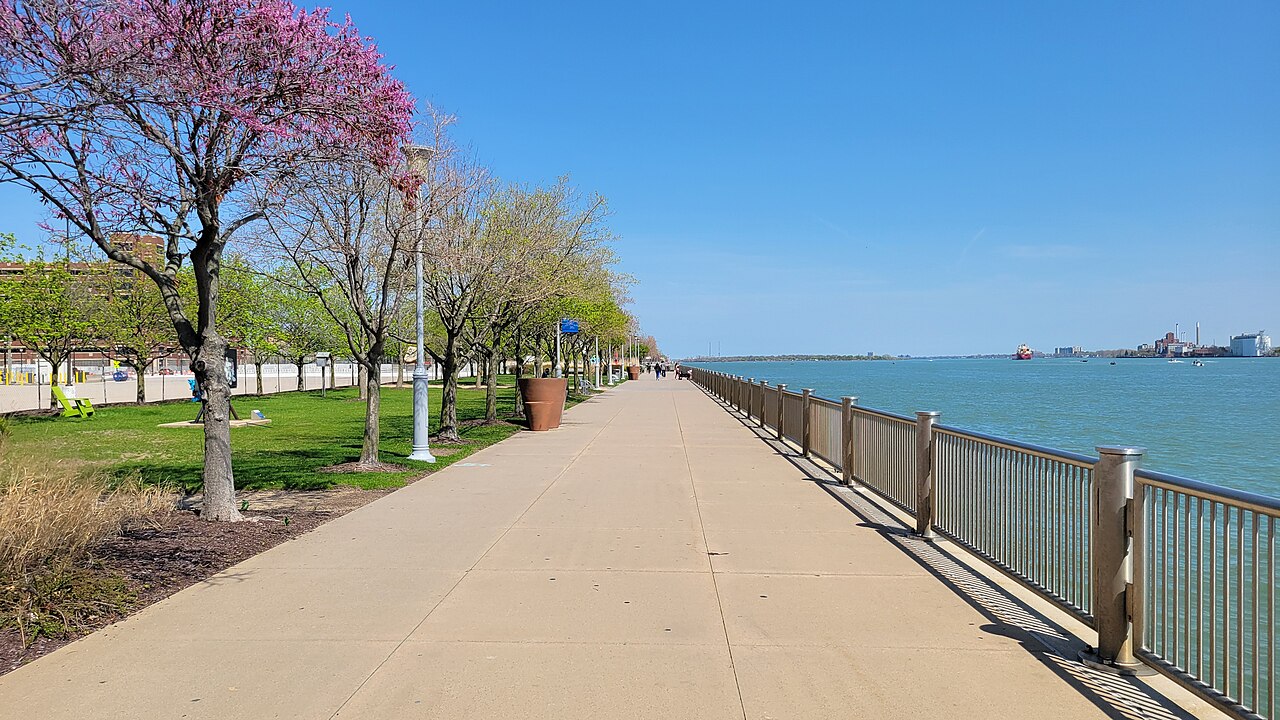 Walking path along the Detroit Riverwalk