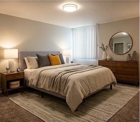 Imperial Manor furnished bedroom with neutral finishes